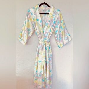 Vintage 70s Pastel Floral Sheer Peignoir Robe California Dynasty Size M
